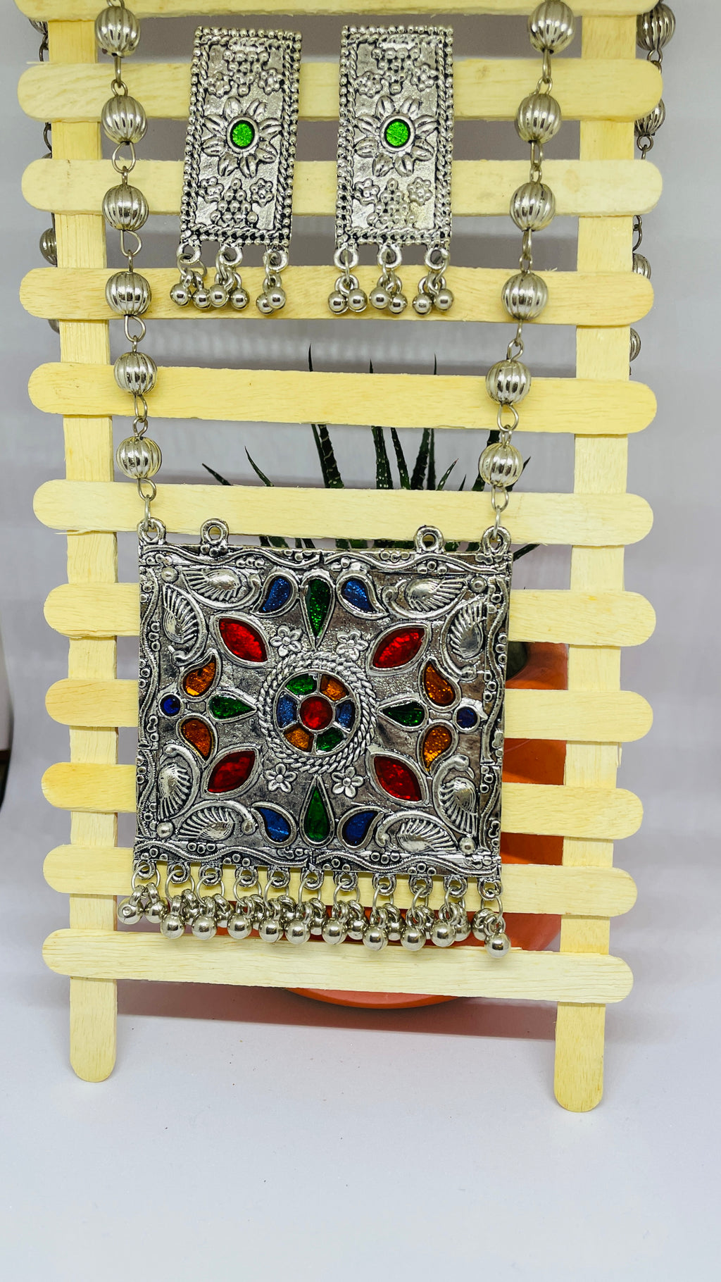 Square shaped meenakari neckpiece