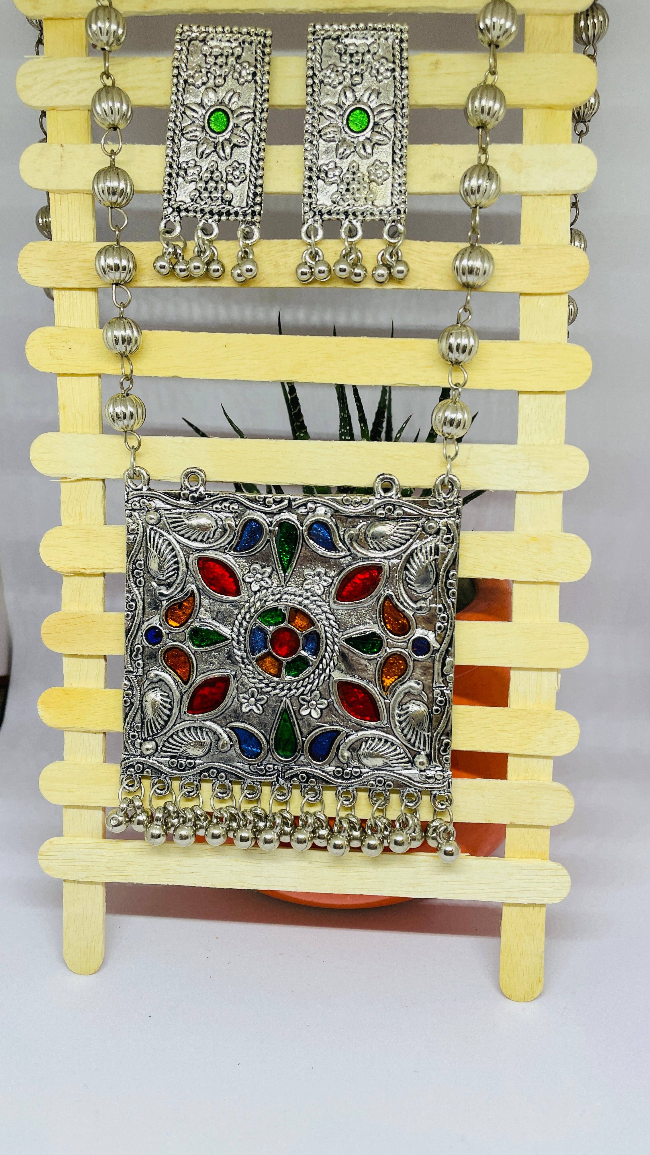 Square shaped meenakari neckpiece