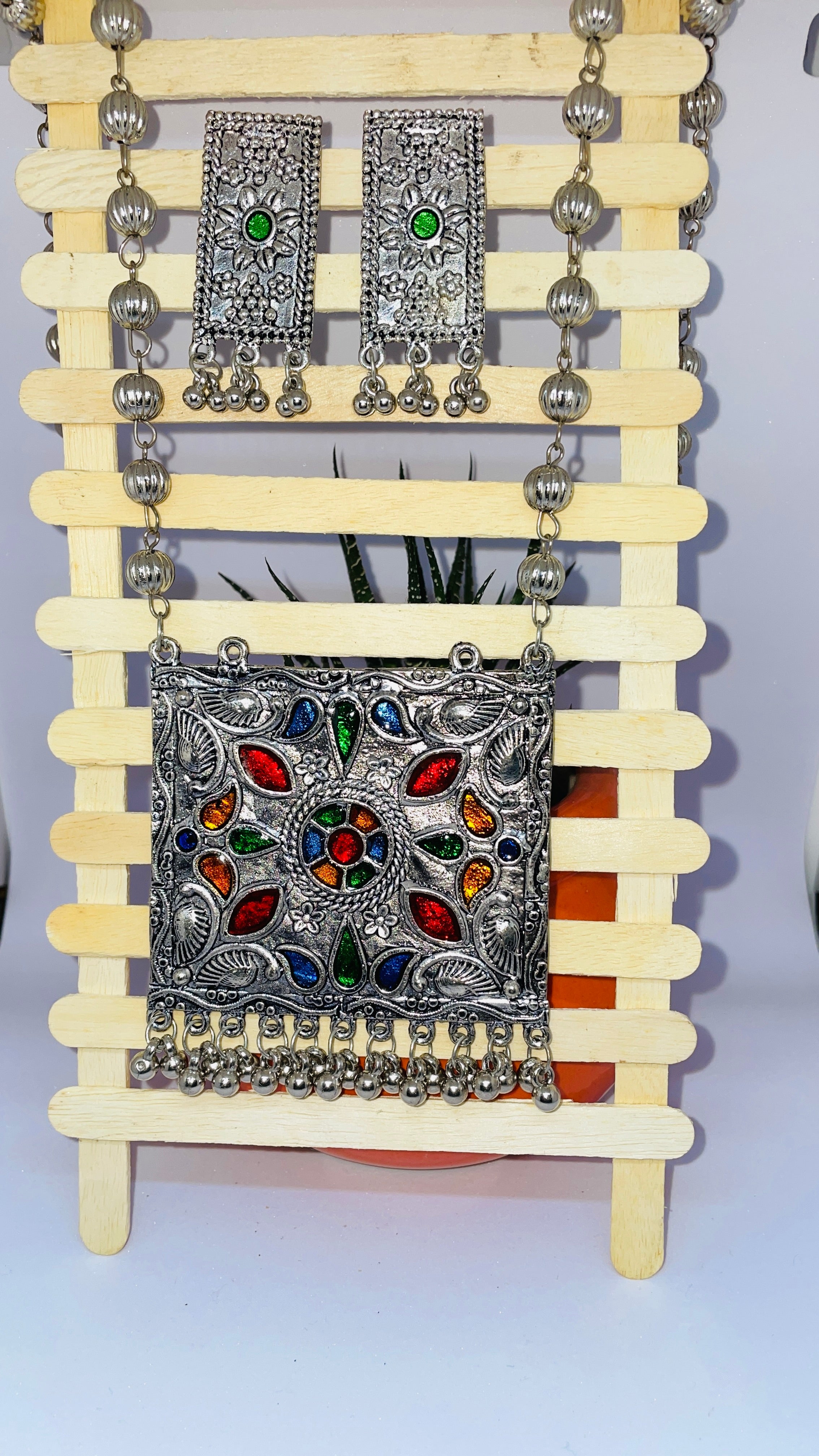 Square shaped meenakari neckpiece